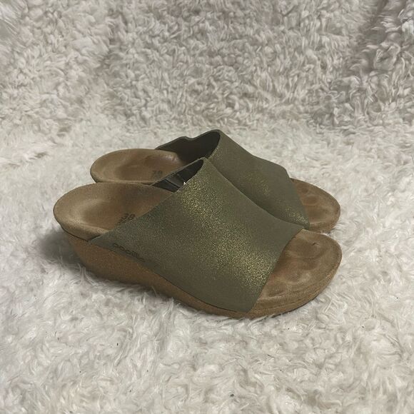 Papillo By Birkenstock Suede Wedge Sandals in metallic stone gold suede EUR SZ38 - Picture 1 of 12